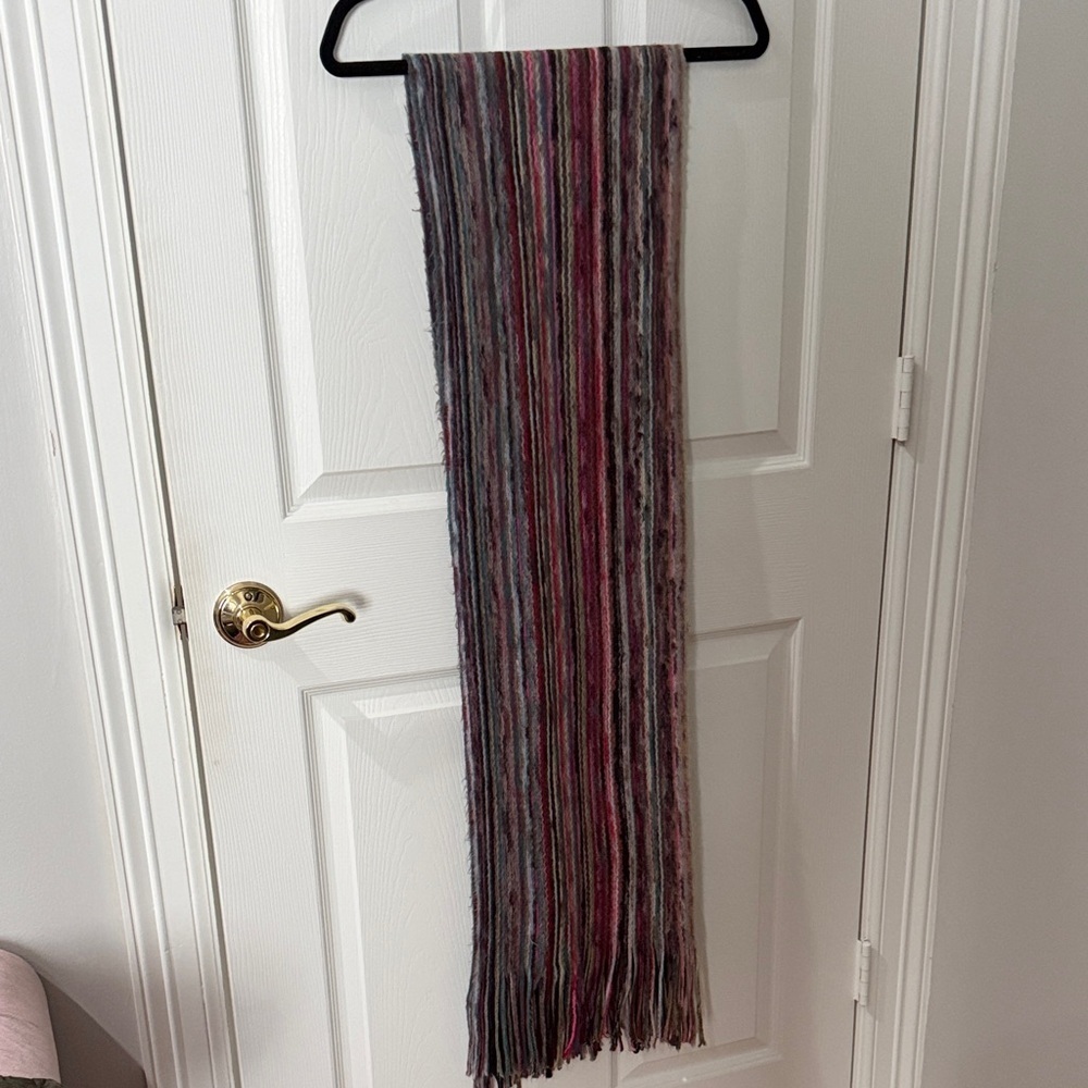 Vintage multicolor, wool scarf with fringe